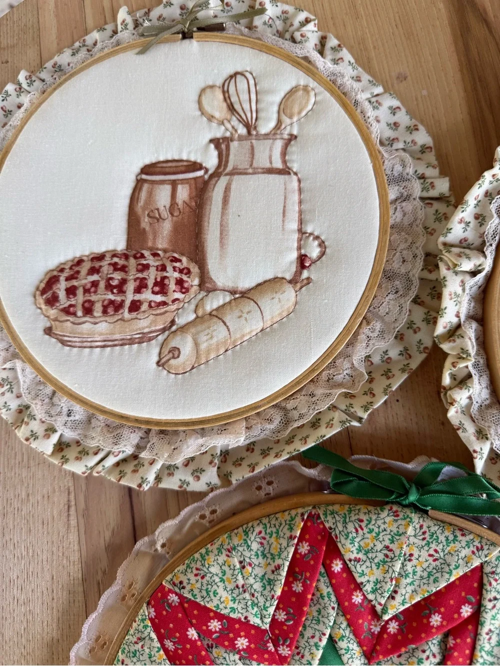 Lot of Three Vintage Embroidery Hoop Wall Decor CottageCore